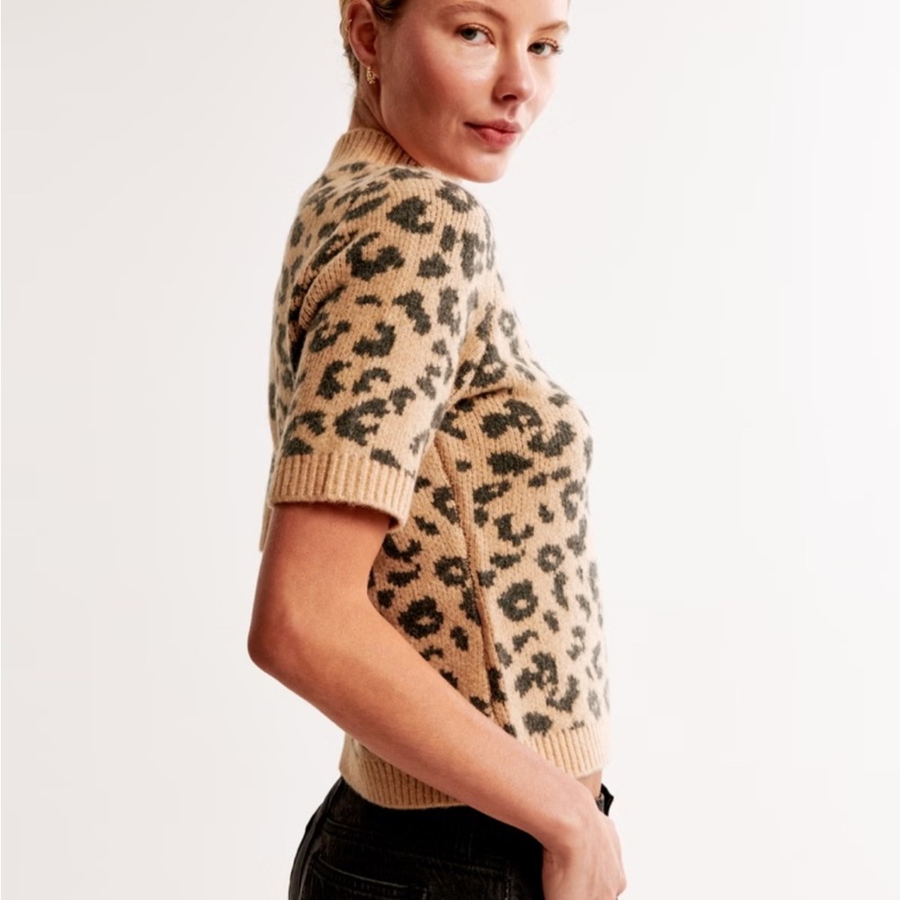 Abercrombie & Fitch Leopard Print Short Sleeve Sweater - Picture 3 of 10